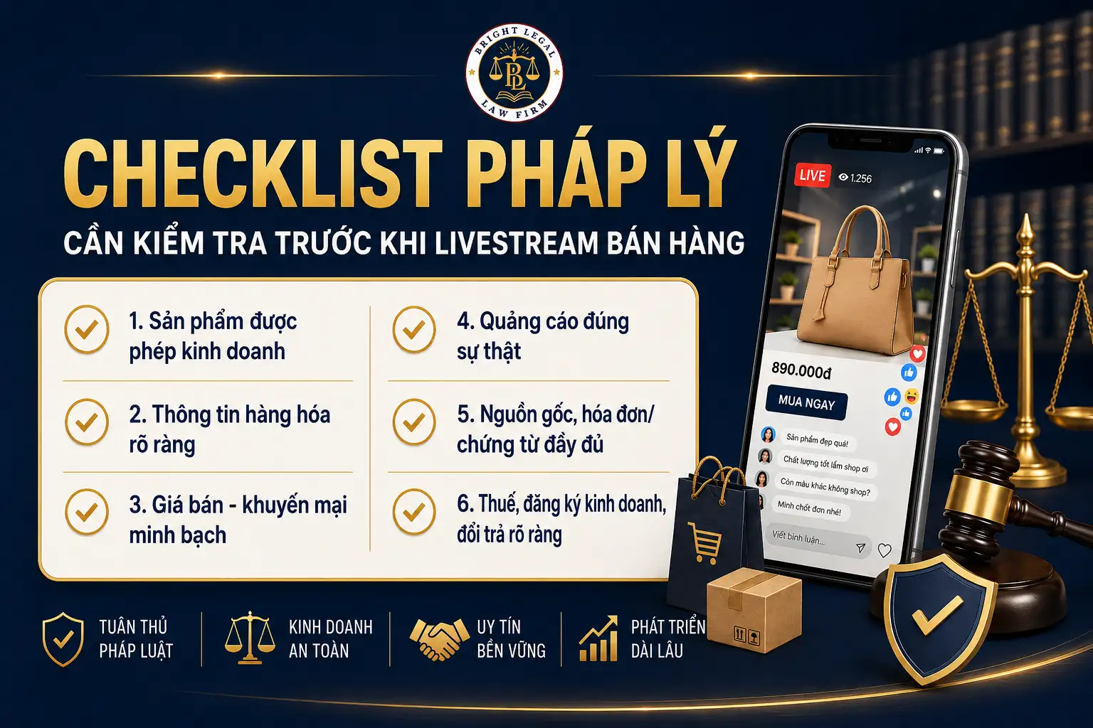 Checklist pháp lý cần kiểm tra trước khi livestream bán hàng