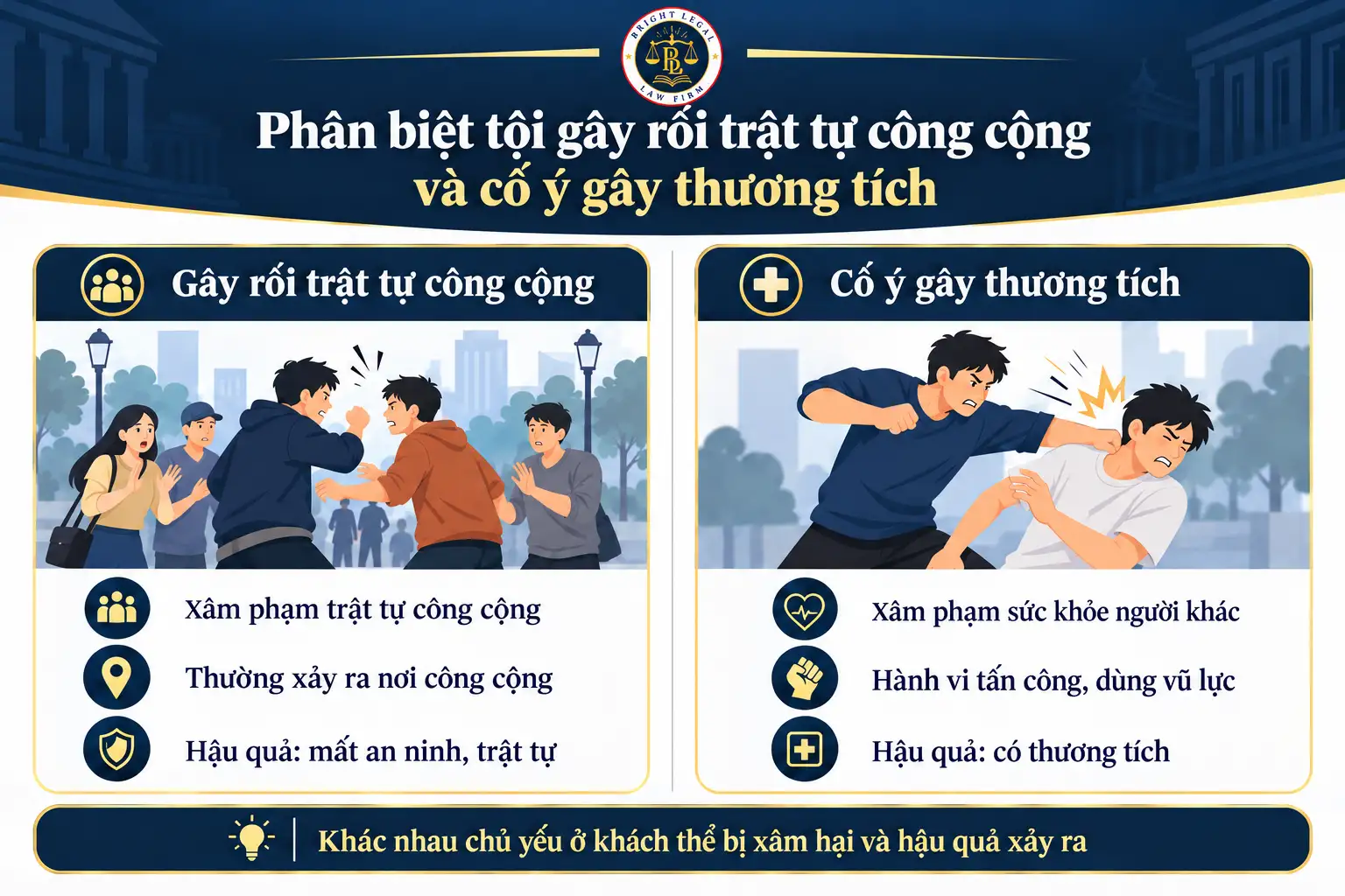 Phân biệt tội gây rối trật tự công cộng và cố ý gây thương tích